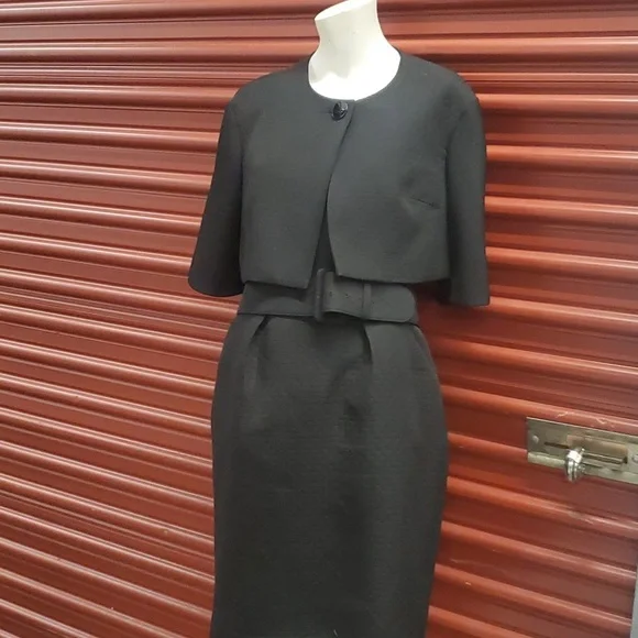 Unger Jet Black Cocktail Dress & Jacket Crop Blazer Size 10 - Picture 4 of 16